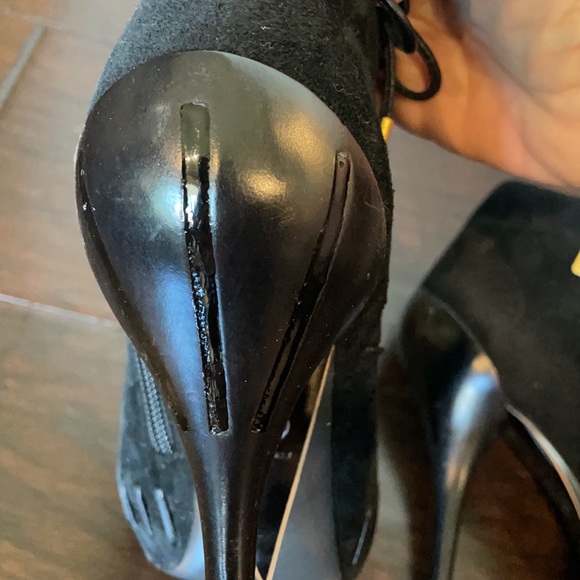 Versace black suede peep toe bootie - Picture 6 of 12